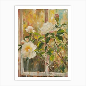 Camellia Flowers On A Cottage Window 1 Art Print