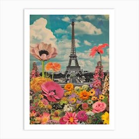 Paris   Floral Retro Collage Style 4 Art Print