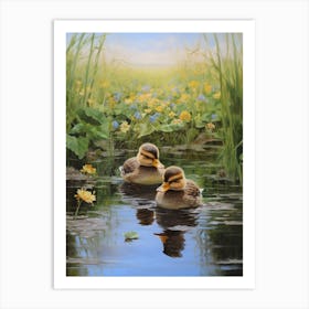 Floral Ornamental Duckling Painting 9 Art Print