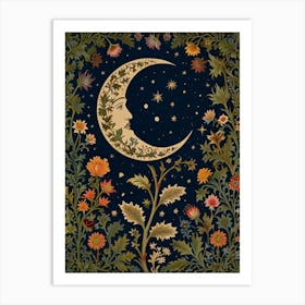 Moon And Flowers Style William Morris 2 Art Print 1 Art Print