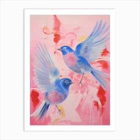 Pink Ethereal Bird Painting Eastern Bluebird 2 Art Print