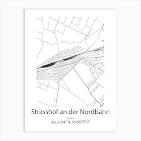 Strasshof An Der Nordbahn,Austria Minimalist Map Art Print