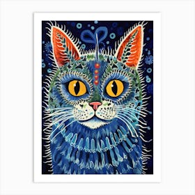 Louis Wain Blue Gothic Kaleidoscope Cat 3 Art Print