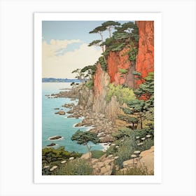 Tojinbo Cliffs In Fukui, Ukiyo E Drawing 4 Art Print