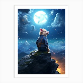 Pig In The Moonlight Art Print