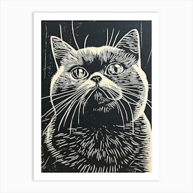 British Shorthair Linocut Blockprint 2 Art Print