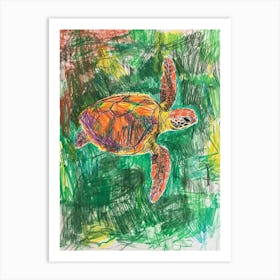 Green Sea Turtle Crayon Scribble 2 Art Print