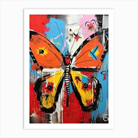 Butterfly orange, yellow in Basquiat's Style Art Print