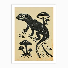 Lizard With Mushrooms Bold Block 2 Art Print