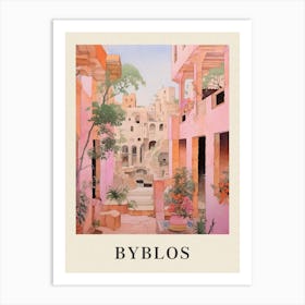 Byblos Lebanon 4 Vintage Pink Travel Illustration Poster Art Print