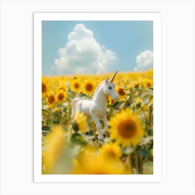 Toy Unicorn In A Sunflower Field Art Print