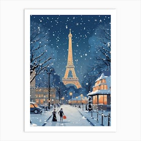 Winter Travel Night Illustration Paris France 2 Art Print