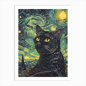 Starry Night Cat Art Print