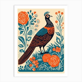 Vintage Bird Linocut Pheasant 5 Art Print