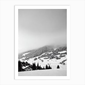 Davos Klosters, Switzerland Black And White Skiing Poster Art Print