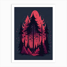 A Fantasy Forest At Night In Red Theme 79 Art Print