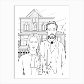 Line Art Inspired By American Gothic 4 Art Print