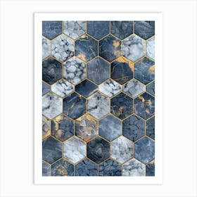 Blue And Gold Marble Mosaic Art Print