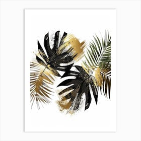 Gold And Black Palm Leaves Art Print