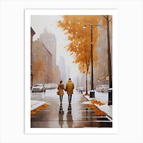 Couple Walking Down The Street . Art Print