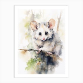 Light Watercolor Painting Of A Playful Possum 1 Art Print