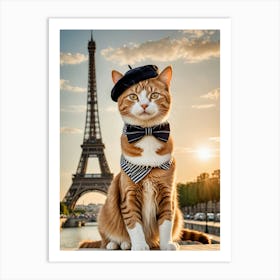 Adventures in Fur: A Cat’s Sightseeing Chronicles Cat In Paris Art Print