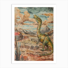 Dinosaur In A Western Town Painting Art Print