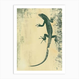 Forest Green Anoles Lizard Blockprint 1 Art Print