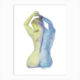 Woman In Blue And Yellow Art Print