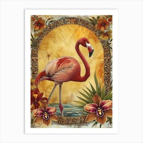 Greater Flamingo And Orchids Boho Print 4 Art Print