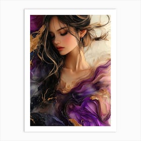 Purple Girl With Long Hair Art Print