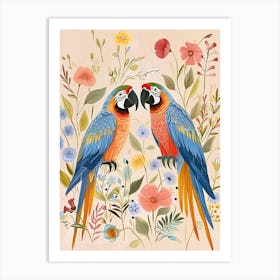 Folksy Floral Animal Drawing Macaw 4 Art Print