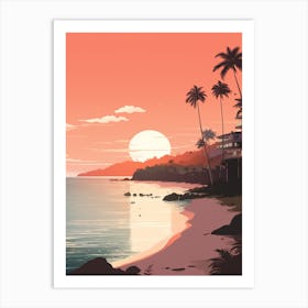 Illustration Of Half Moon Bay Antigua In Pink Tones 2 Art Print