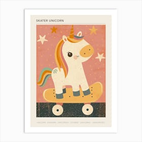 Unicorn On A Skateboard Muted Pastel 2 Poster Art Print