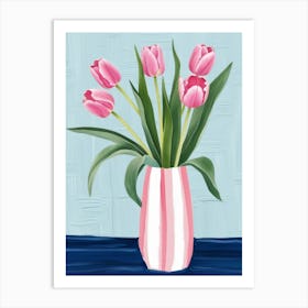 Pink Tulips In A Vase Art Print