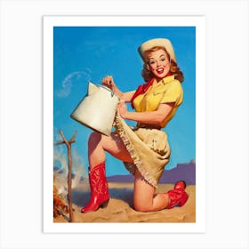 Cowgirl With Kettle, Vintage, Retro Western Aesthetic Art Print