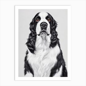 English Springer Spaniel B&W Pencil Dog Art Print
