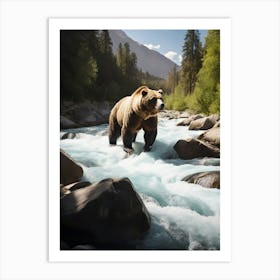 Grizzly Bear Crossing River Art Print