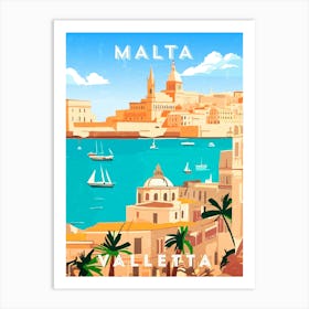 Malta, Valletta — Retro travel minimalist poster 7 Art Print