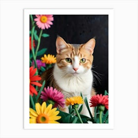 Cat In Flowers 2 Art Print