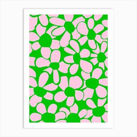 Pink and green abstract flower art print Art Print