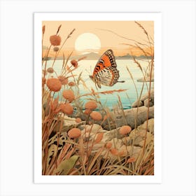 Warm Butterfly Japanese Style Painting 3 Art Print