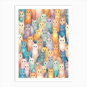 Colorful Seamless cat pattern Art Print