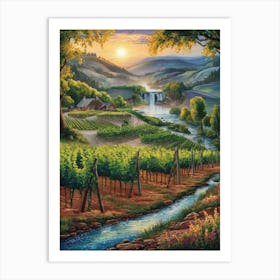 Vineyard At Sunset 1 Art Print