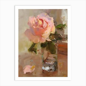 Pink Rose In Vase Art Print