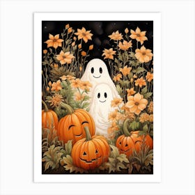 Cute Bedsheet Ghost, Botanical Halloween Watercolour 31 Art Print
