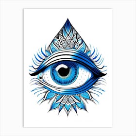 Psychedelic Eye, Symbol, Third Eye Blue & White 8 Art Print