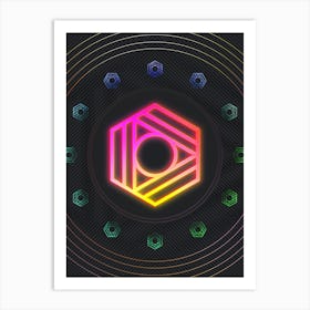 Neon Geometric Glyph in Pink and Yellow Circle Array on Black n.0210 Art Print