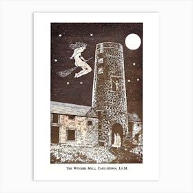 The Witches Mill Castletown The Isle of Man - Witches Pamphlet Artwork 1954 Gerald Gardner Wicca Witchcraft Museum Witch on a Broomstick Vintage Wiccan Pagan Witch Remastered HD Art Print
