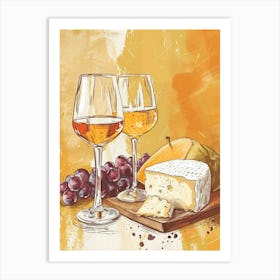 Cheese & Wine Rustic Illustration 1 Art Print